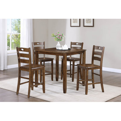 Casual 5-Piece Counter Height Dining Square Table Side Chairs Kitchen Table Dining Room Wooden Furniture Set Brown Finish ZXZX-B011P18405 -  Red Barrel StudioÂ®, 5436E65B31A744DEB1A5109C797DB519