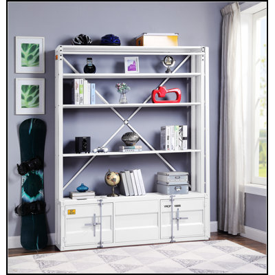 Cargo White Finish Bookcase With Removable Ladder And Ample Storage, For Modern And Industrial Interiors.