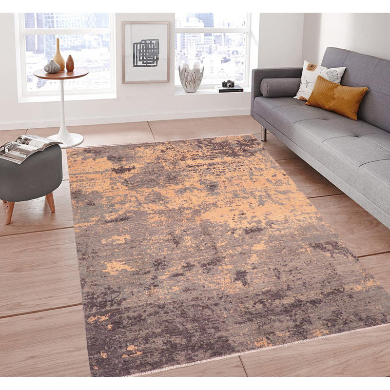 Tapis brun / gris en laine noué à la main 7 pi 9 po x 9 pi 11 po Evie