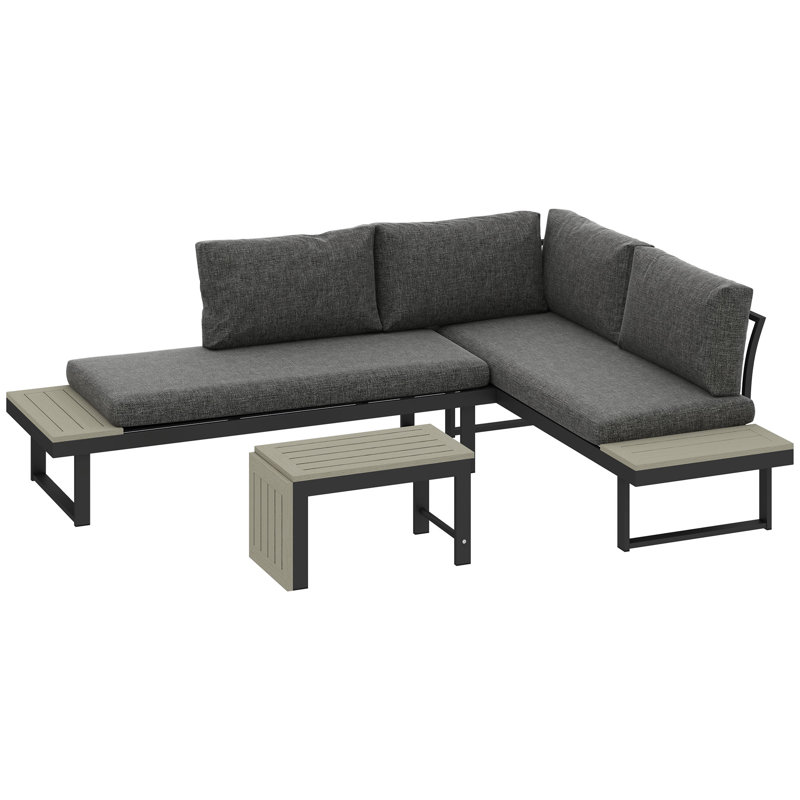 Outsunny 4 Seater Garden Corner Sofa Set, 2 Loveseats, Charcoal Grey