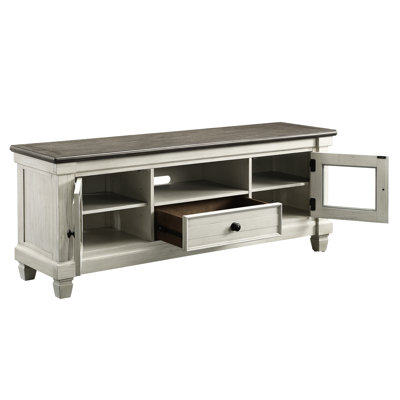 Antique White/Rosy Brown Tv Stand, With Drawer And Storage Cabinets White Rosy Furniture, Side Shelves