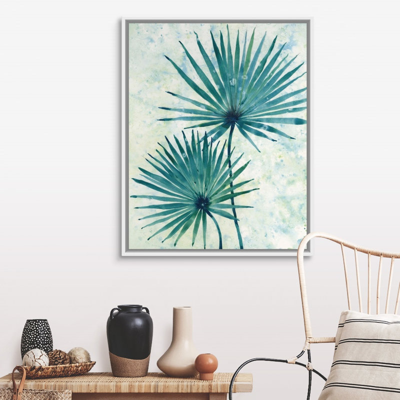 «Palm Leaves II», art mural sur toile, H 42 po x l 34 po, Toile avec cadre blanc