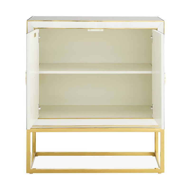 Black and White Glass Rectangle Accent Cabinet with Brass Hardware