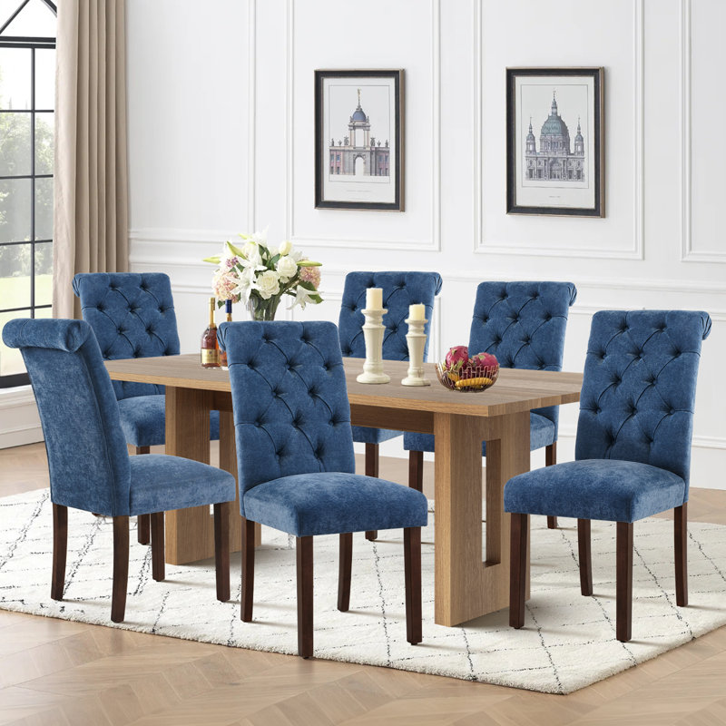 Gerrilyn Tufted Wooden Dining Room Chairs, Navy Blue