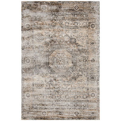 Tapis brun et gris de haute qualité noué à la main Riviera