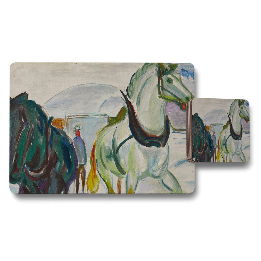 Impressionist Horse Painting Placemat And Coaster Set
