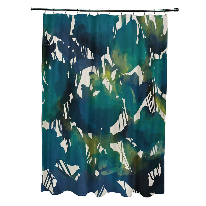 Rideau de douche simple à motif floral abstrait Akheelesh, sarcelle