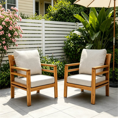 Dayo 2pcs Acacia Wood Patio Outdoor Single Sofa With Cushions
