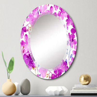 Fuchia lilas et branches - Miroir mural à motif ovale