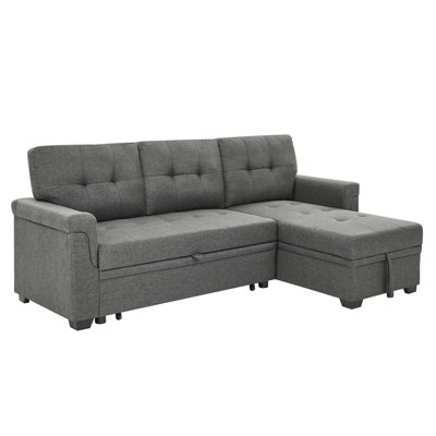 86'' Upholstered 3 - Seat Gray Pull Out Bed, Reversible L/R, Featuring Jumbo Stitch And Accent For Family Hangouts , Socializing