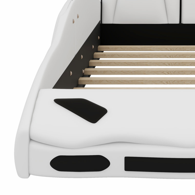 Race Car-Shaped Platform Bed With Wheels, White