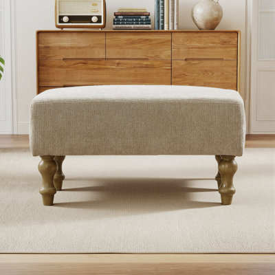 21" Modern Rectangular Ottoman, Upholstered Chenille Footstool with Rubberwood Legs for Living Room Bedroom Entryway and Office