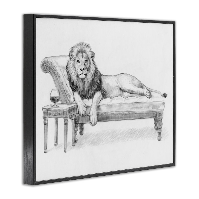 «Lounging Beast Lion», estampe numérique, design par Victoria Barnes, H 11 po x l 14 po, Giclée encadrée noir minuit