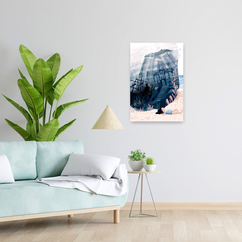 Affiche murale abstraite sans titre représentant une baleine côtière, H 24 po x l 16 po