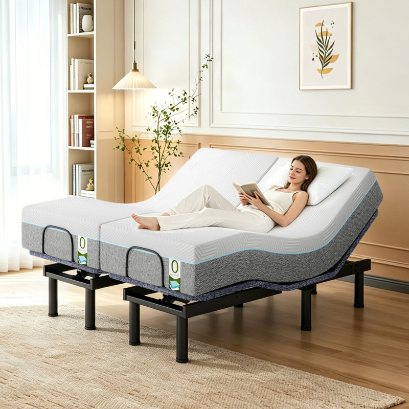 Smart Adjustable Massage Bed Frame, 3 Modes With Timer, 4"/8"/12" Adjustable Leg Heights, Mattress-Free Bed, King