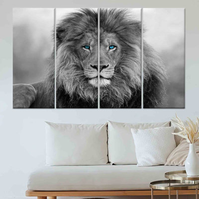 Blue Eyed Lion Canvas Wall Art: Printed Tempered Glass or Framed Canvas,4P Wrapped Canvas