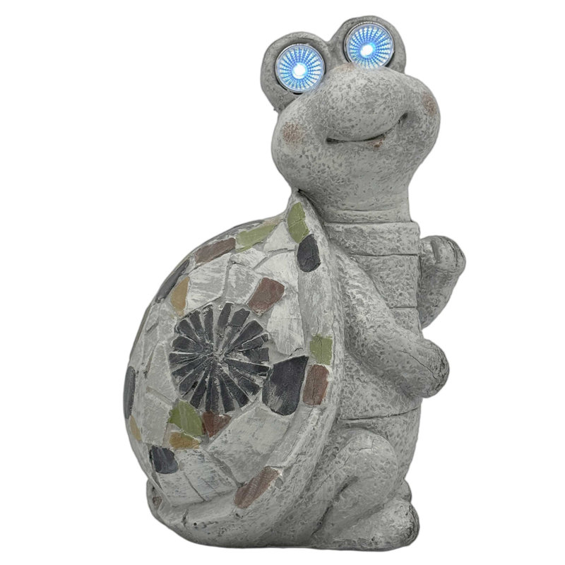 Tortue en polyrésine mosaïque grise avec yeux solaires H 14,5 po