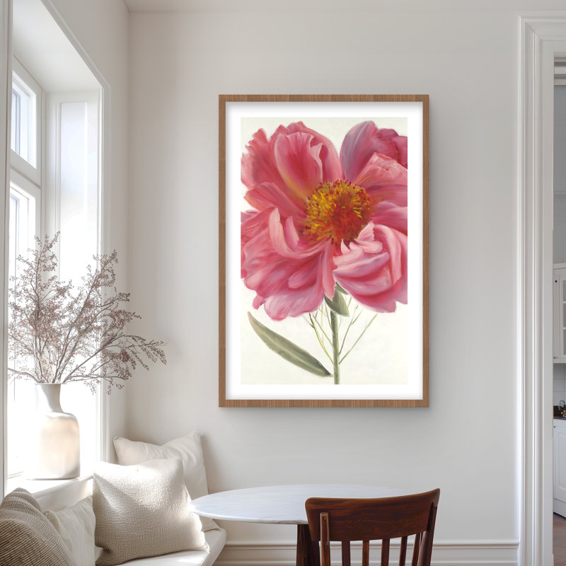 Imprimé matelassé avec pivoine rose | Décoration florale, H 36 po x l 24 po, Brun