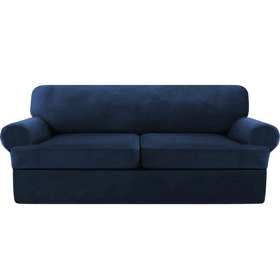Housse en velours extensible pour canapé en T de 3 pièces pour 2 housses de canapé avec 2 housses de coussin en T individuelles Lavable à la machine