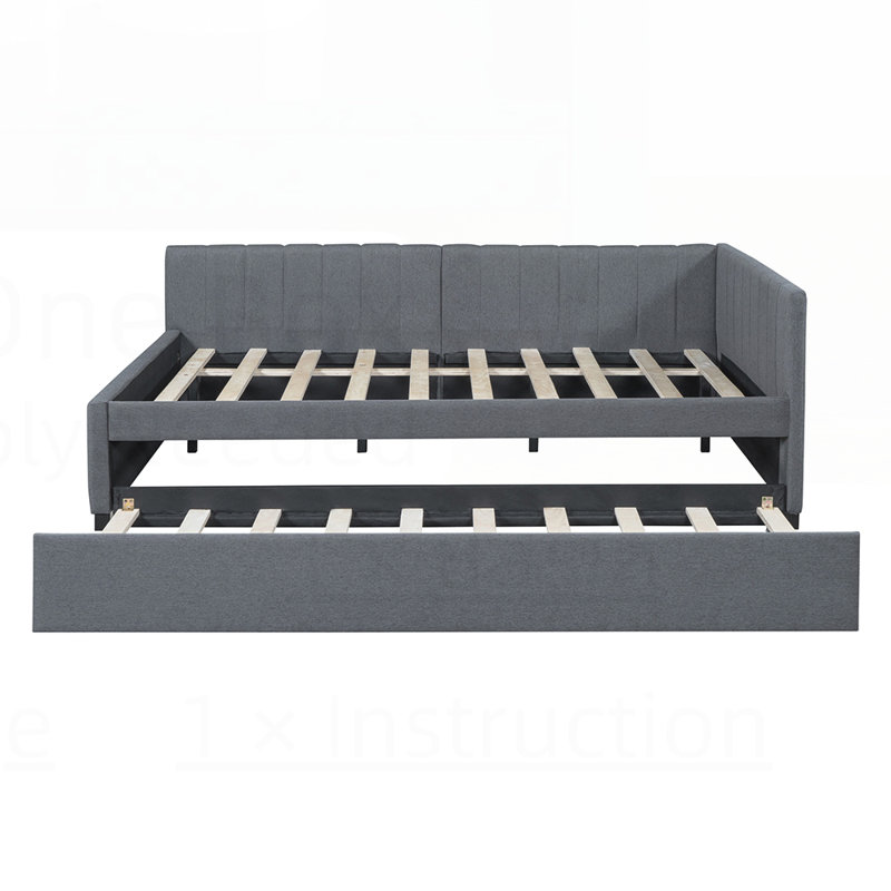 Classic Semi-Closed Linen Upholstered Daybed with Trundle, Durable and Space-Saving for Modern Homes., Gray
