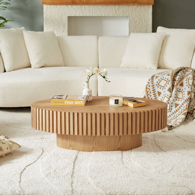 Table basse à tambour moderne de 43,7 pouces de style moderne fabriquée à la main par Ellipse