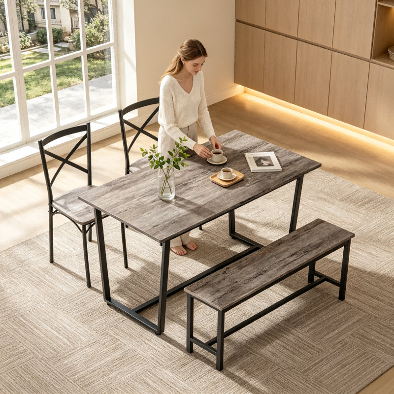 Ensemble de table et de chaises quatre pièces avec dossier, style industriel, structure solide, Grey