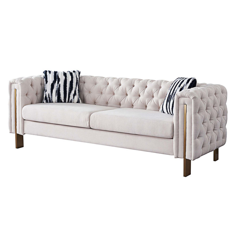 Canapé Chesterfield à accoudoirs roulés 84,25 po Subra, Lin beige