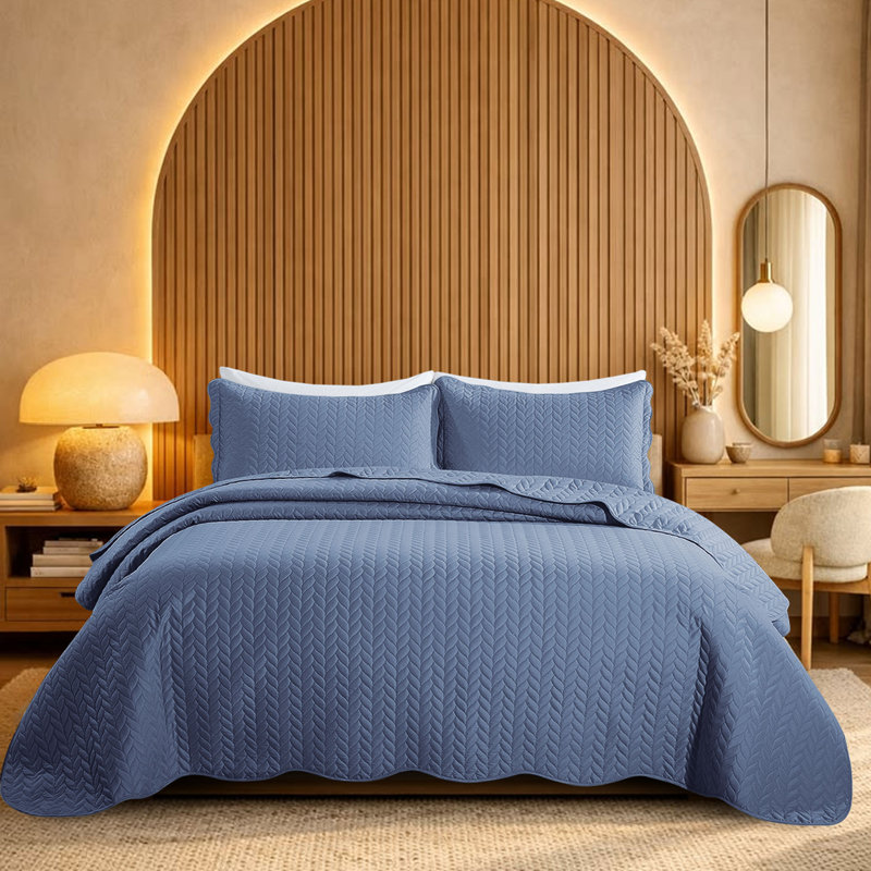 Oxford Microfiber Embossed Lightweight Comforter Set with Pillow Shams, Washed Blue, King Comforter + 2 Standard Shams