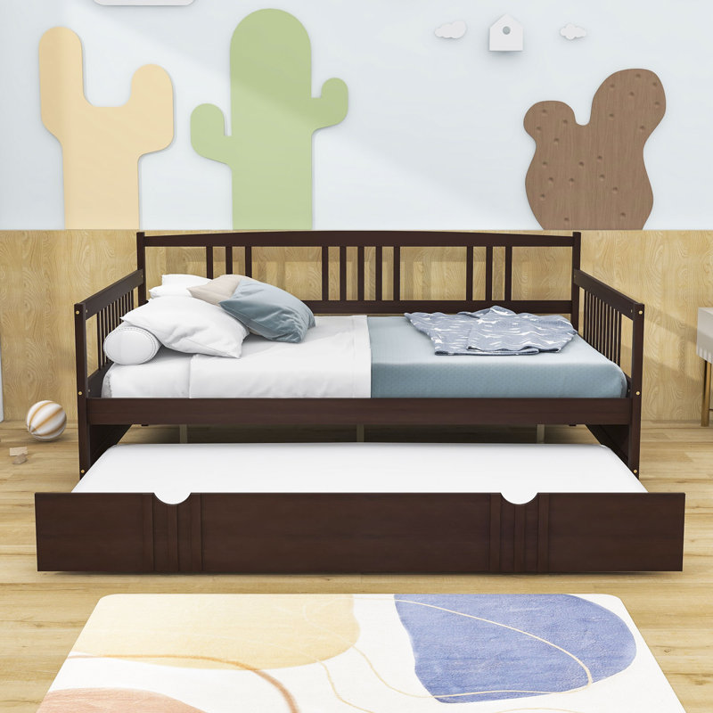 Daybed Wood Bed with Trundle, Espresso, Full