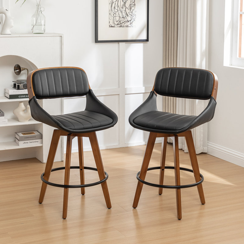 Shontina Faux Leather Swivel Bar Stool , Black, Counter Stool (26.88" Seat Height)