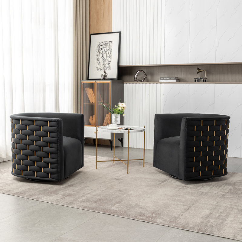 Occie Velvet Swivel Barrel Chair, Black Velvet