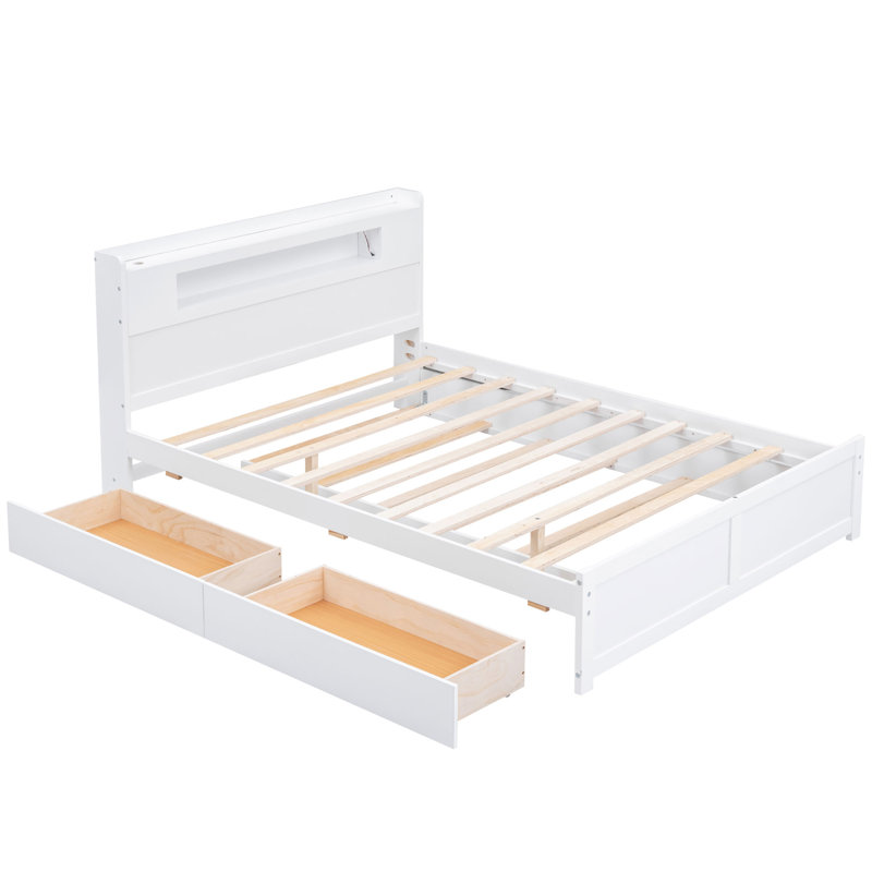 Lit plateforme pratique en bois avec éclairage à DEL, avec tiroirs et lit gigogne pour une utilisation accrue de l'espace et une commodité nocturne