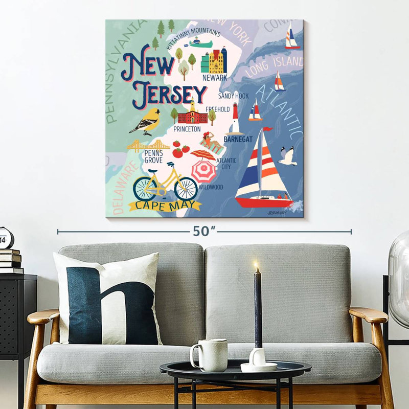 Aliaz State Maps - New Jersey Attractions, 33" H x 33" W