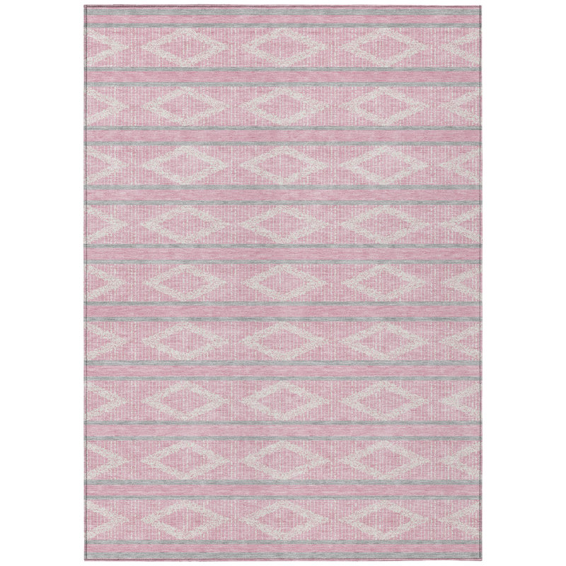 Tapis extérieur lavable à motif géométrique ivoire et gris 5 pi x 8 pi
