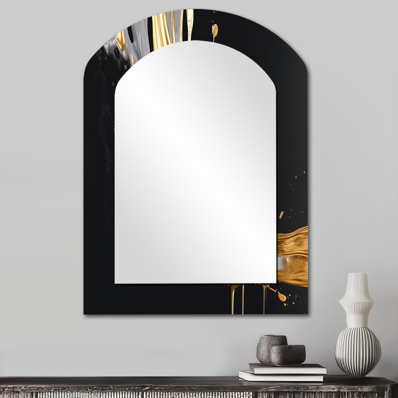 Miroir asymétrique en marbre doré et noir I - miroir asymétrique en marbre, 34 po x 25 po