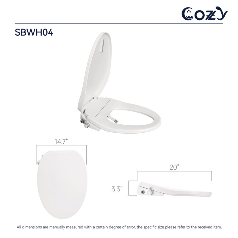 COZY Electric Elongated Toilet Seat Bidet with Remote Control, Heated Seat, Warm Air Dryer, Temperature and Water Pressure Control, Night Light