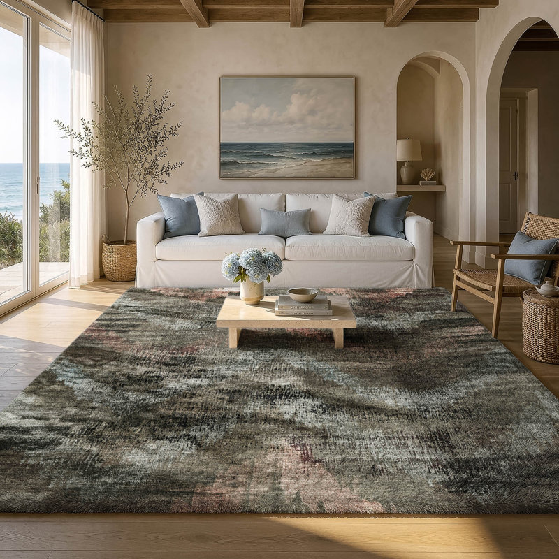 Tapis à chevrons de qualité supérieure lavable à la machine ADS792, Brun, 9 pi x 12 pi