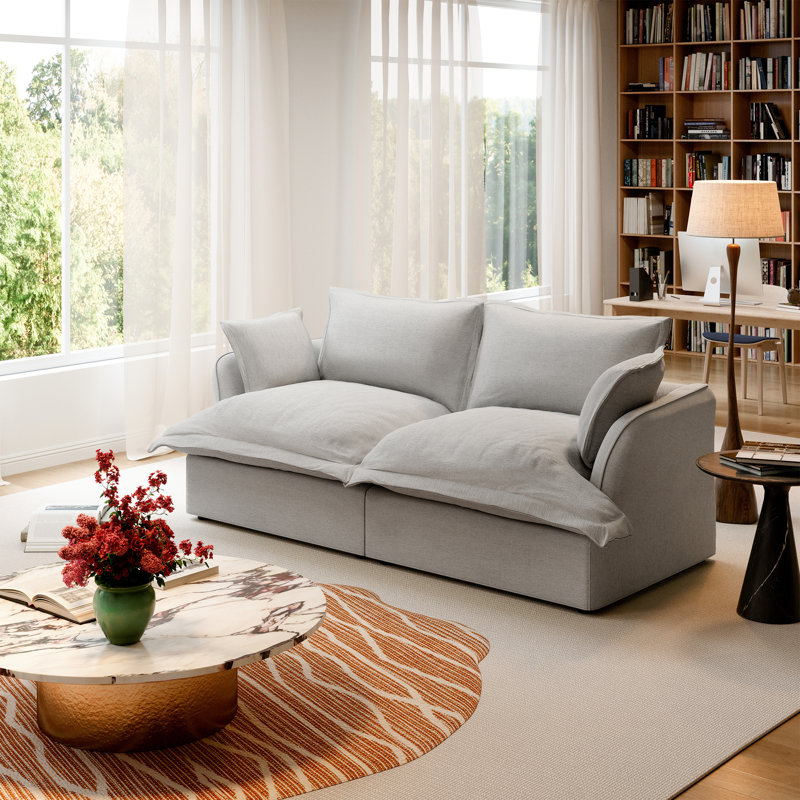 Upholstered Sectional Sofa Loveseat, Cloud Sofa Modular Sectional Sofa Filled With Soft Down for Living Room Bedroom, Gray