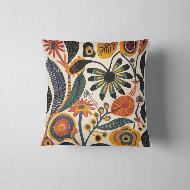 Housse de coussin réversible à motif floral Folk Maximalist, H 18 po x l 18 po