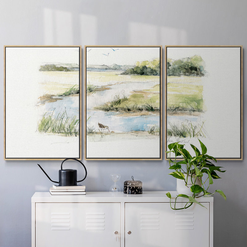 Tôt le matin II, reproduction sur toile 3 pièces, H 24 po x l 48 po x P 2 po, Naturel
