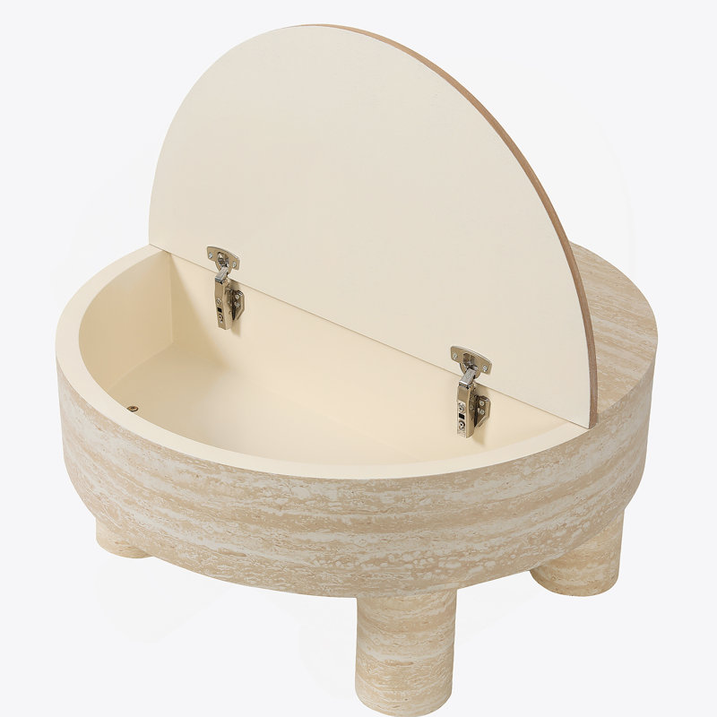 Table basse ronde avec plateau rabattable et compartiment de rangement caché