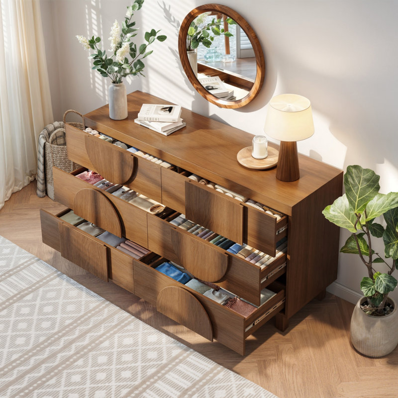 Commode 6 tiroirs pour chambre à coucher, Brun