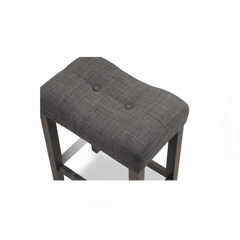 Fabric Upholstered Wood Bar Stools Set with Button Tufted