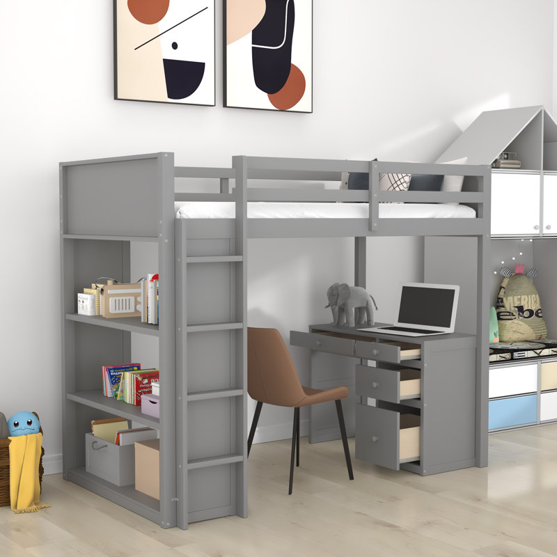 Lit mezzanine simple pour enfants Michale, gris