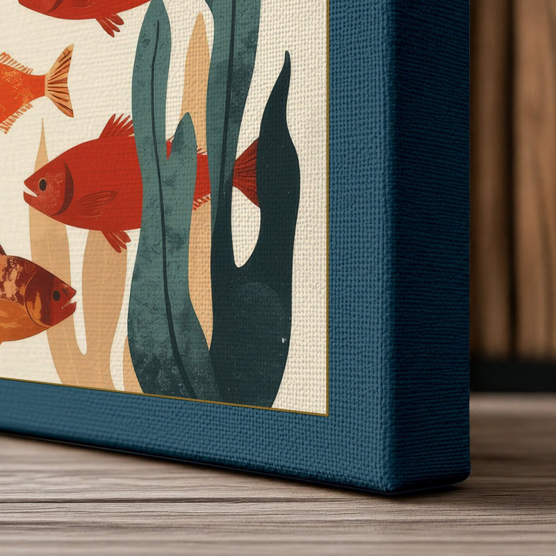 Fish in Water Botanical - Wrapped Canvas, 36x24 - 91.4 x 61.0 cm, Teal Border