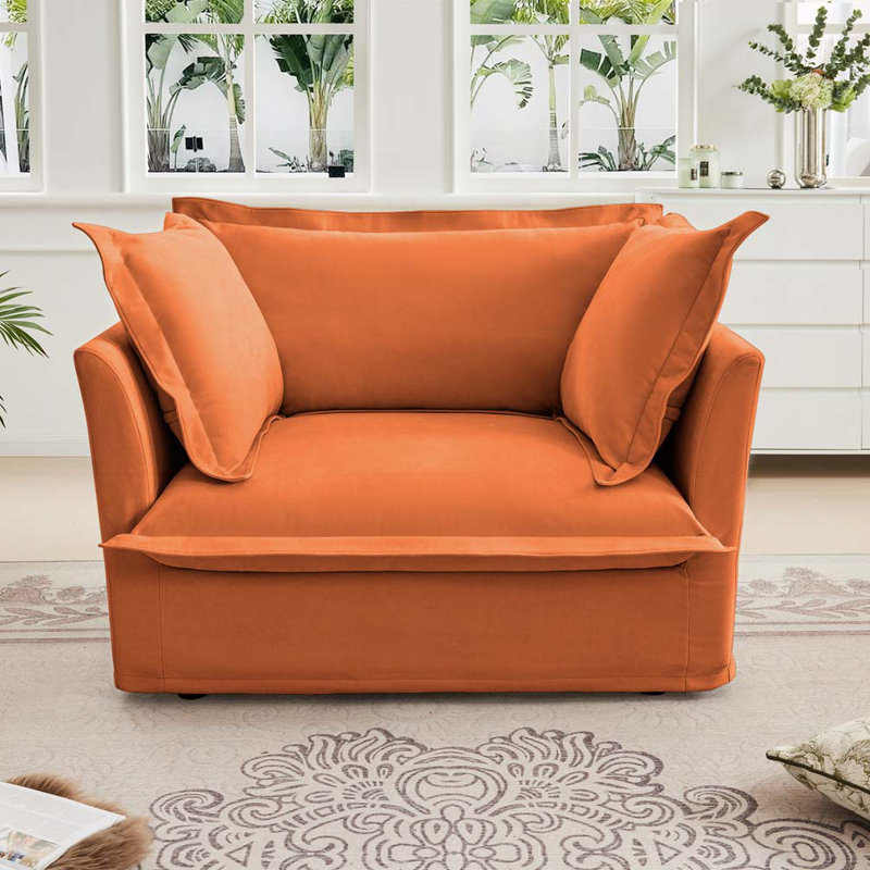 Ensemble de salon modulaire Shetucket de 49 po avec 2 coussins moelleux Latitude Run, Chenille orange