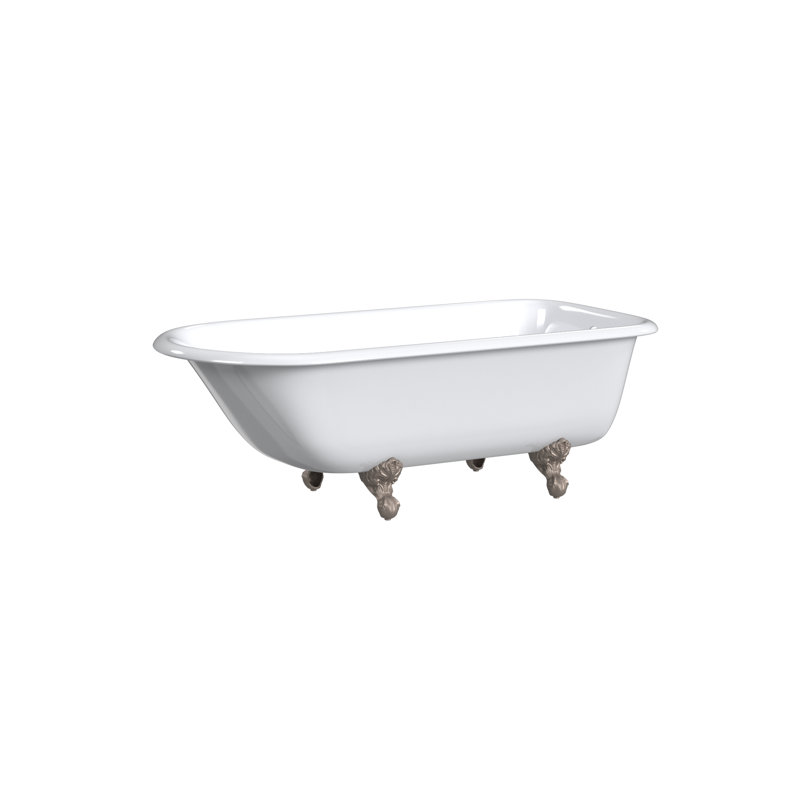 61'' L Freestanding Soaking Bathtub, White Interior with White Exterior, Brushed Nickel