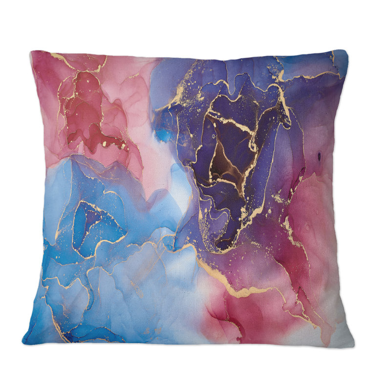 Mauve et bleu, art abstrait fluide de luxe V - coussin décoratif moderne, 16 po x 16 po