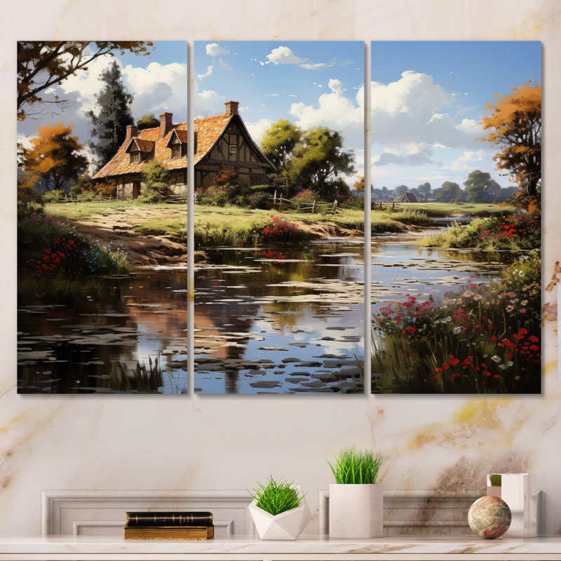 Danemark, campagne, idylle sur toile, 3 pièces, H 28 po x l 36 po