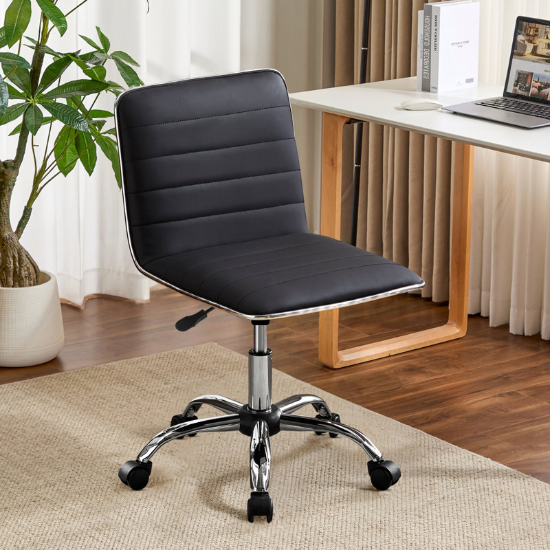 Modern Ergonomic Adjustable Height Armless Task Office Chair with Mid Back, Black